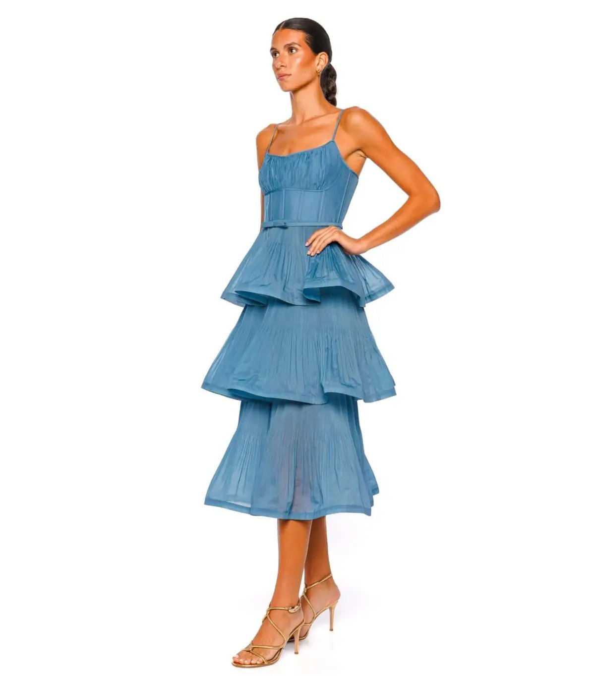 Zimmermann Pleated Tiered Midi Dress Deep Blue 0 / AU 8 photo 2