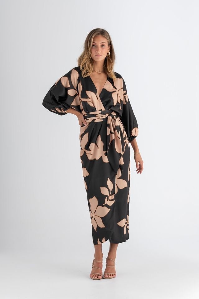 Pasduchas Enigma Wrap Midi Dress - Charcoal photo 3