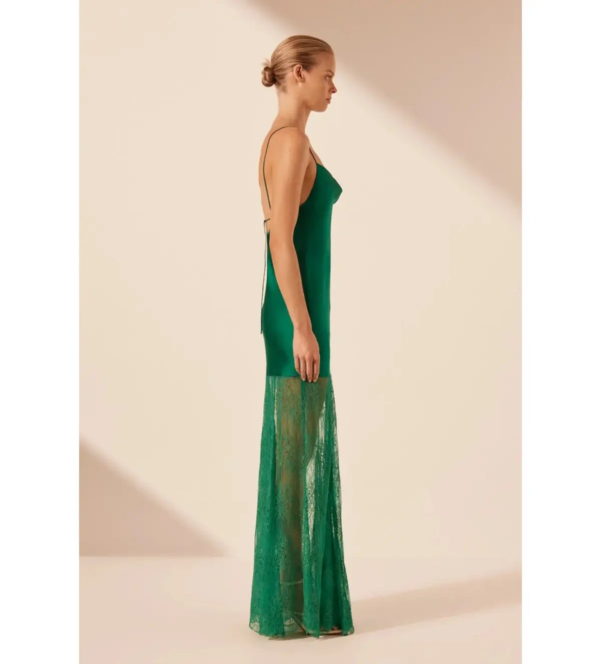 Shona Joy Elle Silk Lace Cowl Maxi Dress in Emerald Green Size 8 photo 3