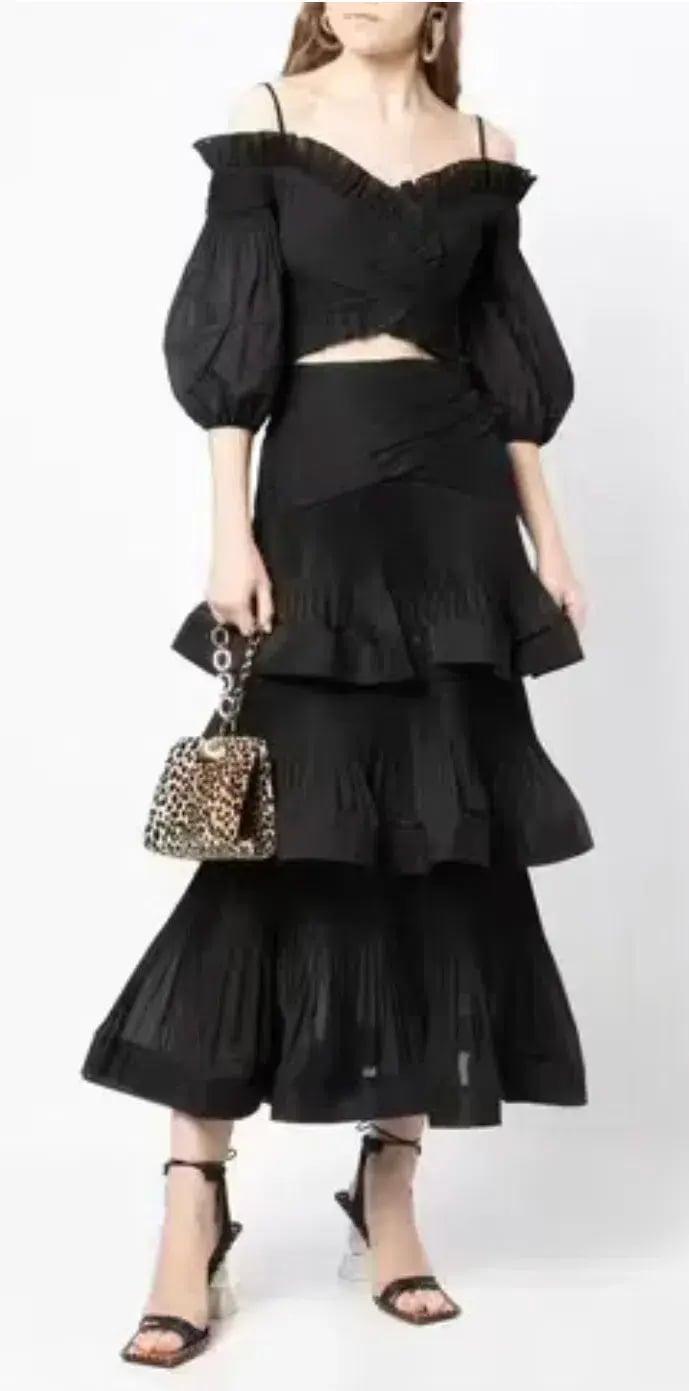 Zimmermann Pleated Off Shoulder Top and Ruffle Skirt Set Black Size AU 10 photo 2