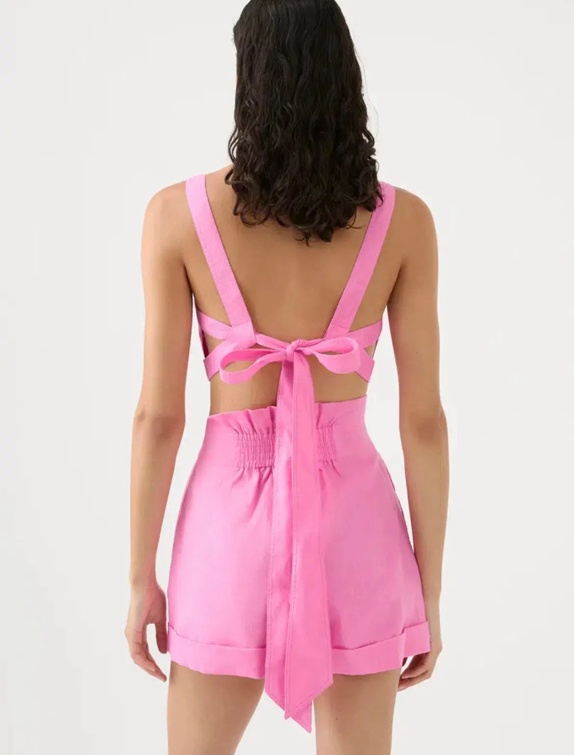 Aje Paper Bag Shorts & Tie Back Top Two Piece Set in Pink Size 10 & 8 photo 3