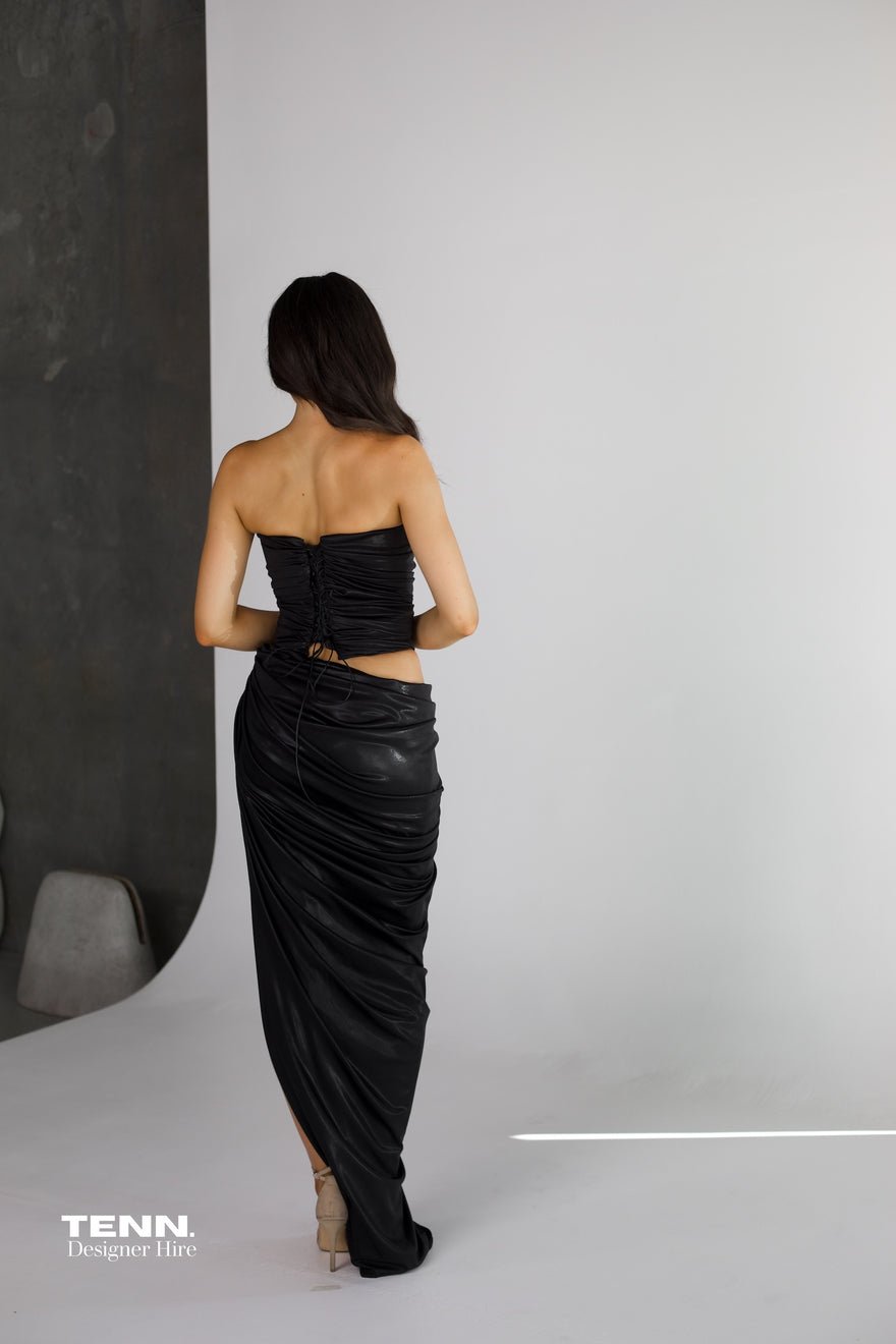Albina Dyla Jet Corset Gown - Metallic Black photo 3