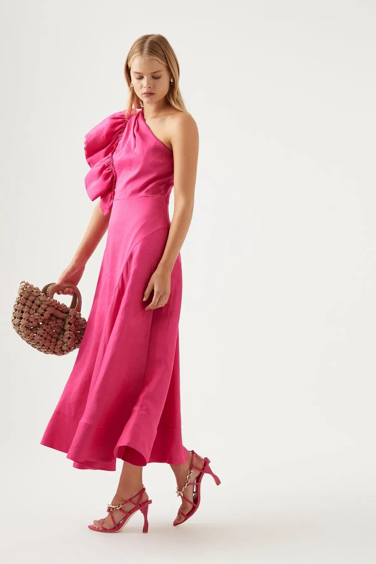 Aje Bonjour Asymmetric Midi Dress Pink Size AU 12 photo 3
