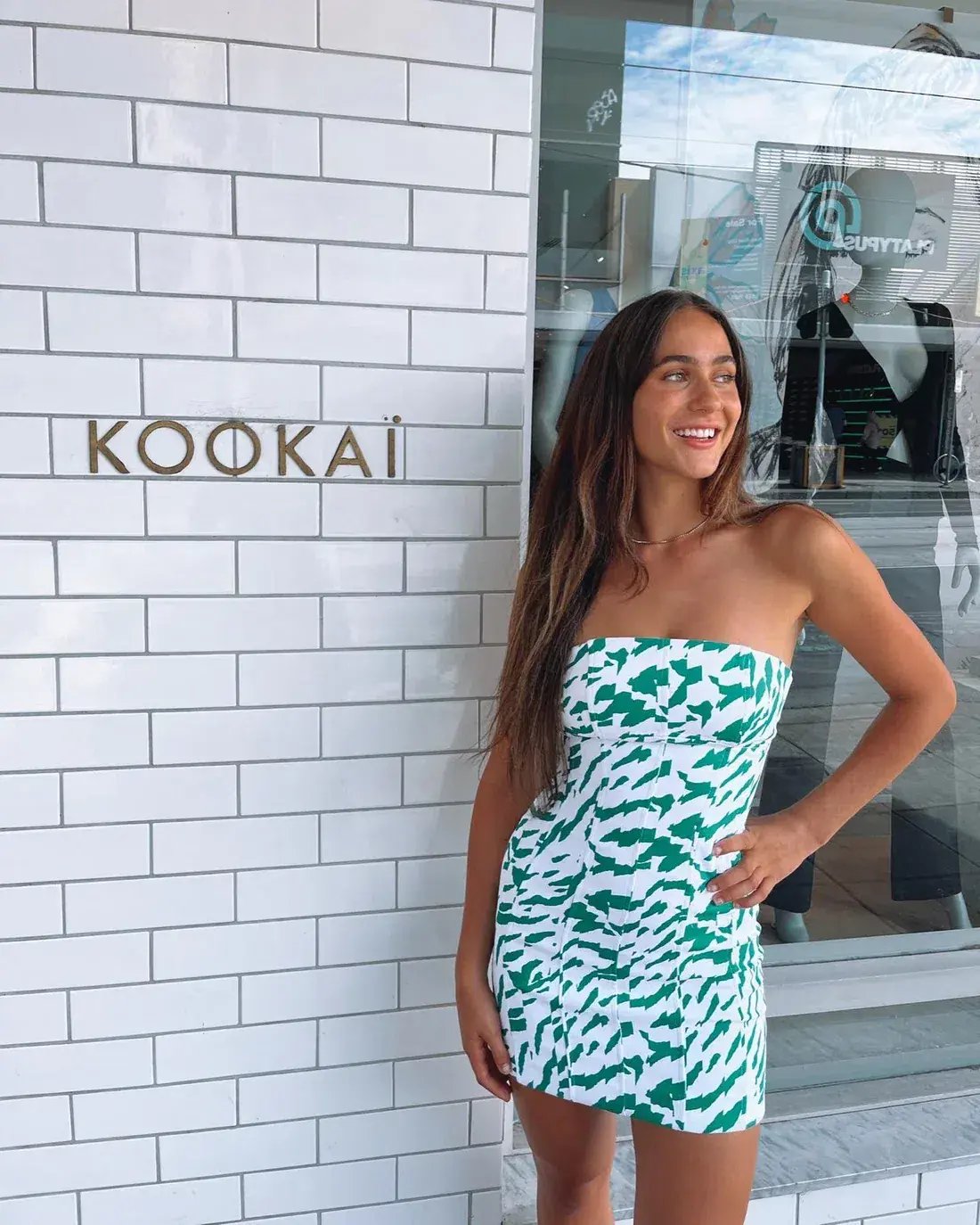 Kookai Jamila Green White Strapless Mini Dress Multi Size AU 10 photo 7