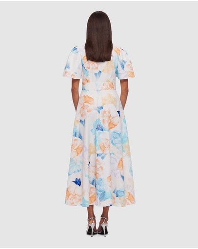 Leo Lin Bianca Short Sleeve Midi Dress - Rosebud Cream Print photo 5