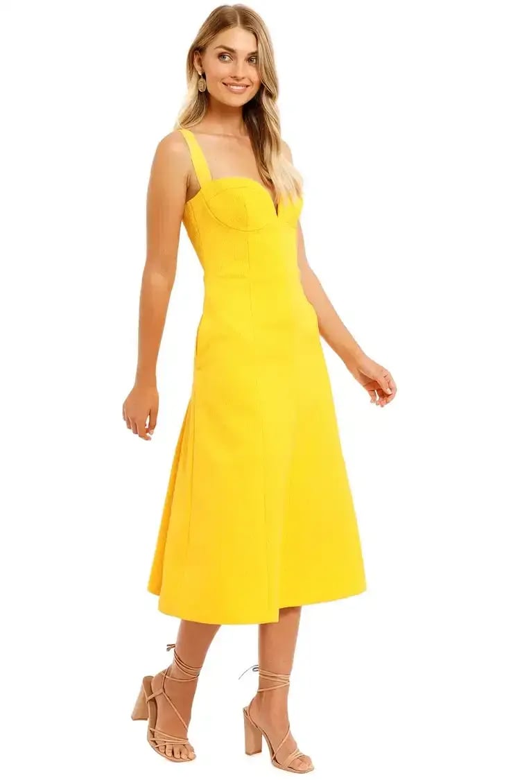 Rebecca Vallance Calla V Wire Midi Dress in Yellow Size 12 photo 2