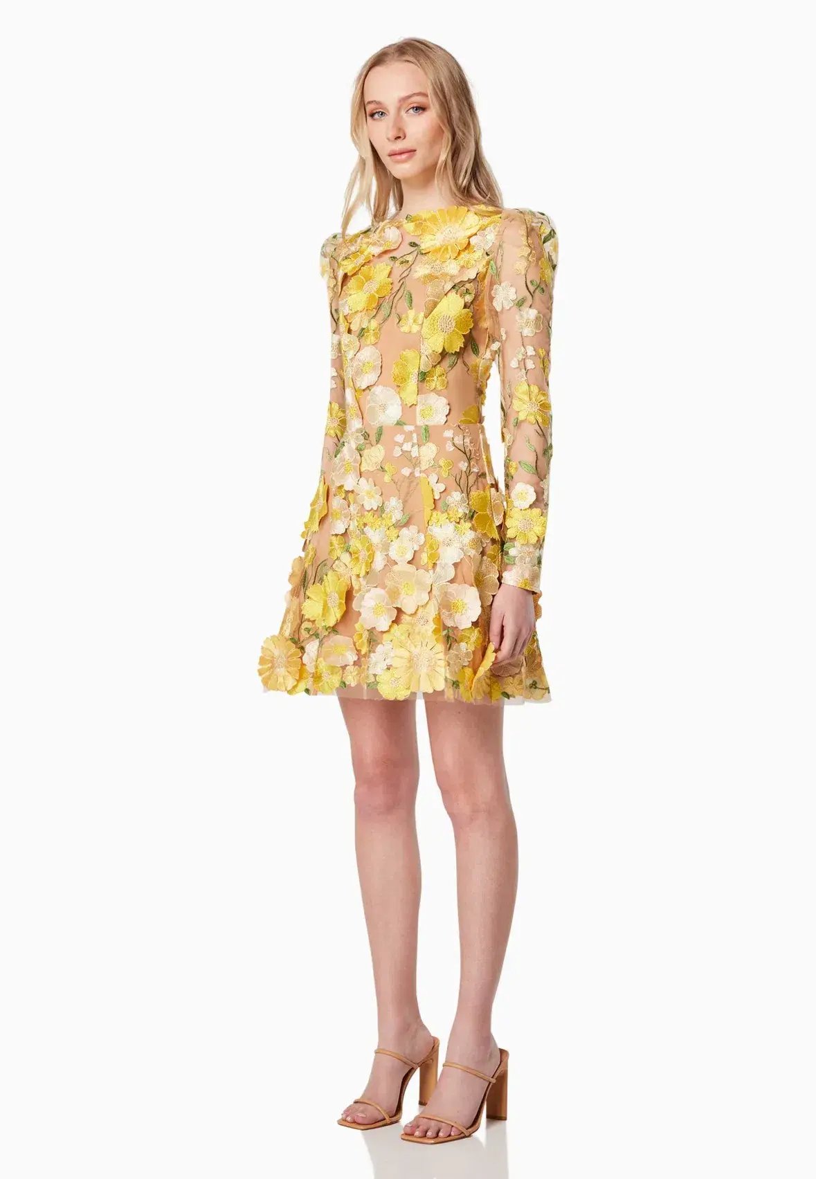 Elliatt Goldenvoice 3D Floral Mini Dress Yellow Size L / AU 12 photo 2