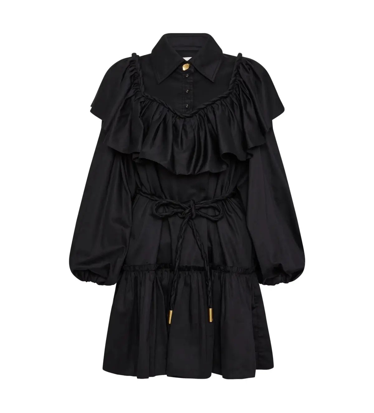 Aje Dahlia Flounce Long Sleeve Mini Dress in Black Size 12 photo 4