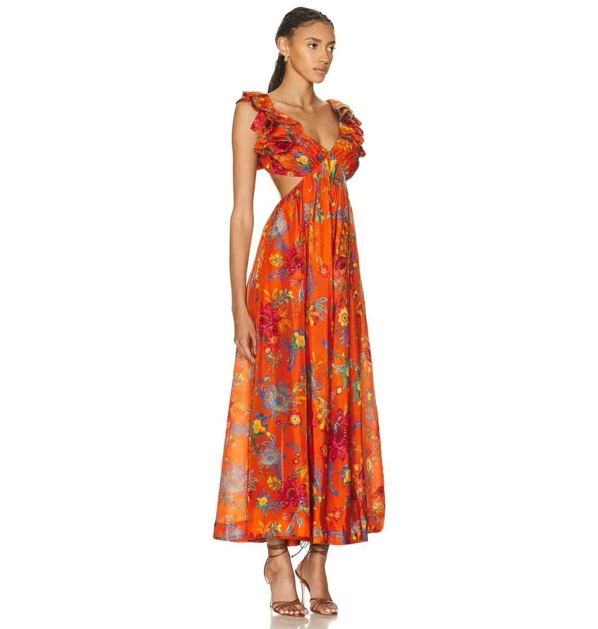 Zimmermann Ginger Frill Midi Dress in Orange Floral Size 3 / AU 14 photo 2