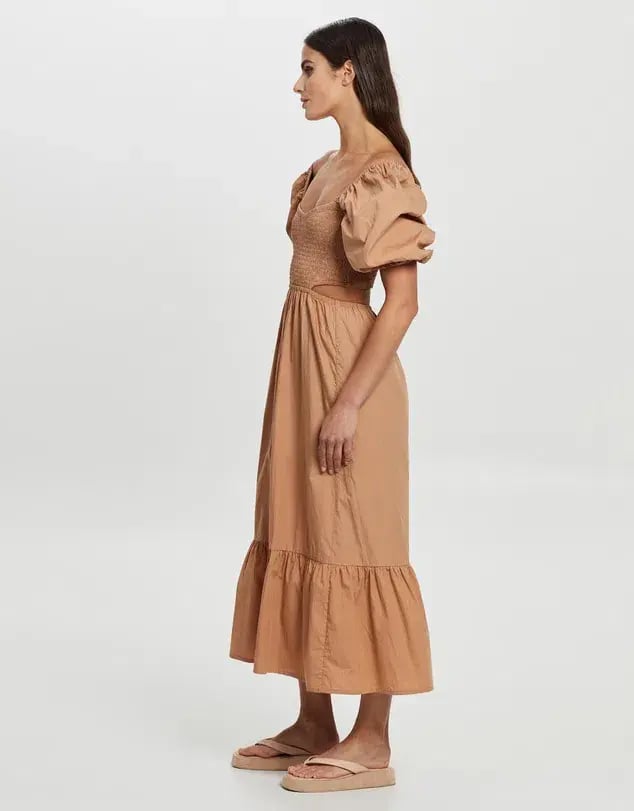 Faithfull Bloom Midi Dress Plain Hazelnut Size 10 photo 3