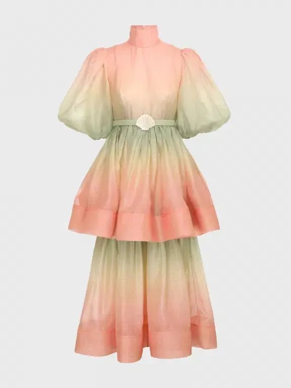 Zimmermann Postcard Puff Sleeve Midi Dress Ombre Watermelon Size 3 / AU 14 photo 5