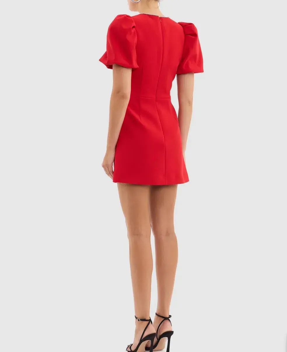 Rebecca Vallance Karina Puff Sleeve Mini Dress Red Size 16 photo 3