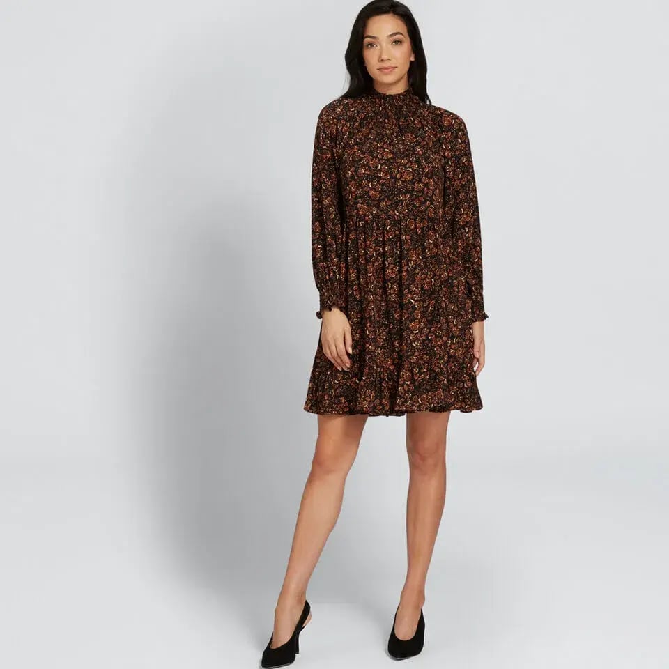Seed Heritage Shirred Floral Mini Dress Black Size 12 photo 2