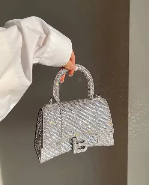 Balenciaga Crystal Embellished Hourglass Tote Bag Grey photo 5