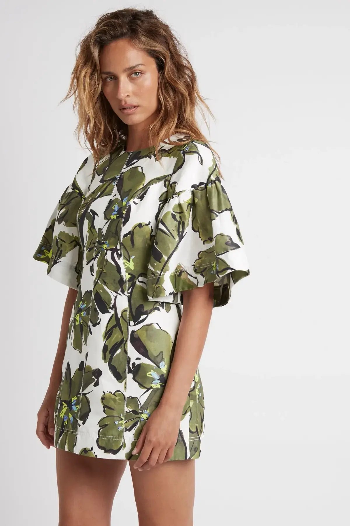 Aje Oasis Olive Leaf Cut Out Mini Dress Floral Size 4 photo 4