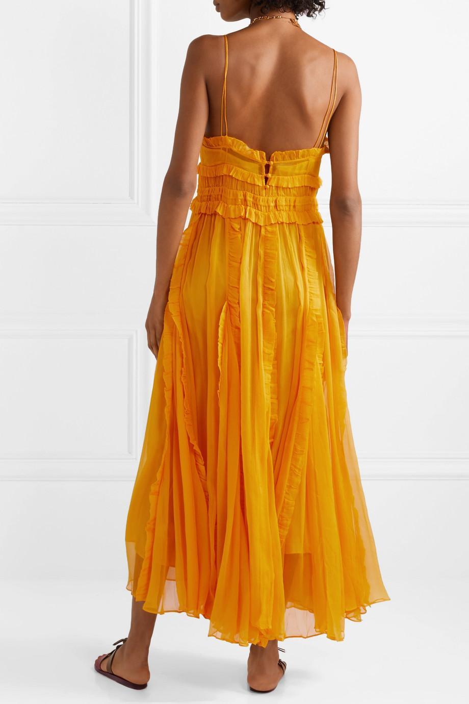 Lee Mathews Lilla Ruffled Silk Crepon Maxi Dress Yellow Size 10 photo 2
