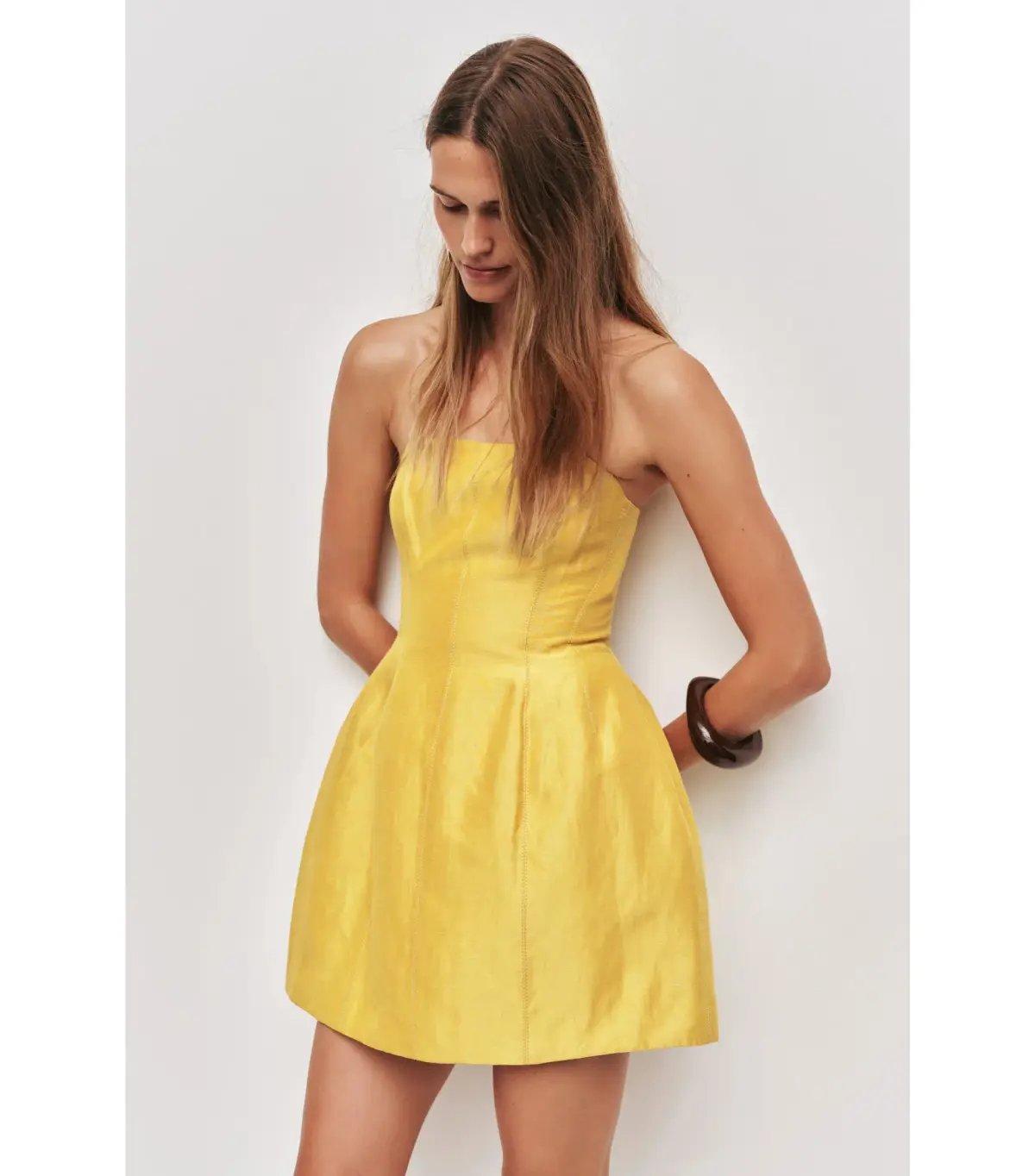 Aje Baret Strapless Mini Dress in Chartreuse Size AU 8 photo 3