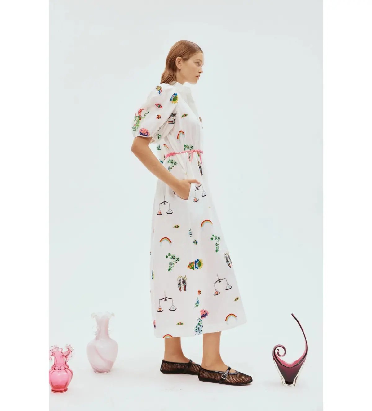 Alemais Atticus Embroidered Midi Shirtdress White Print Size AU 12 photo 2