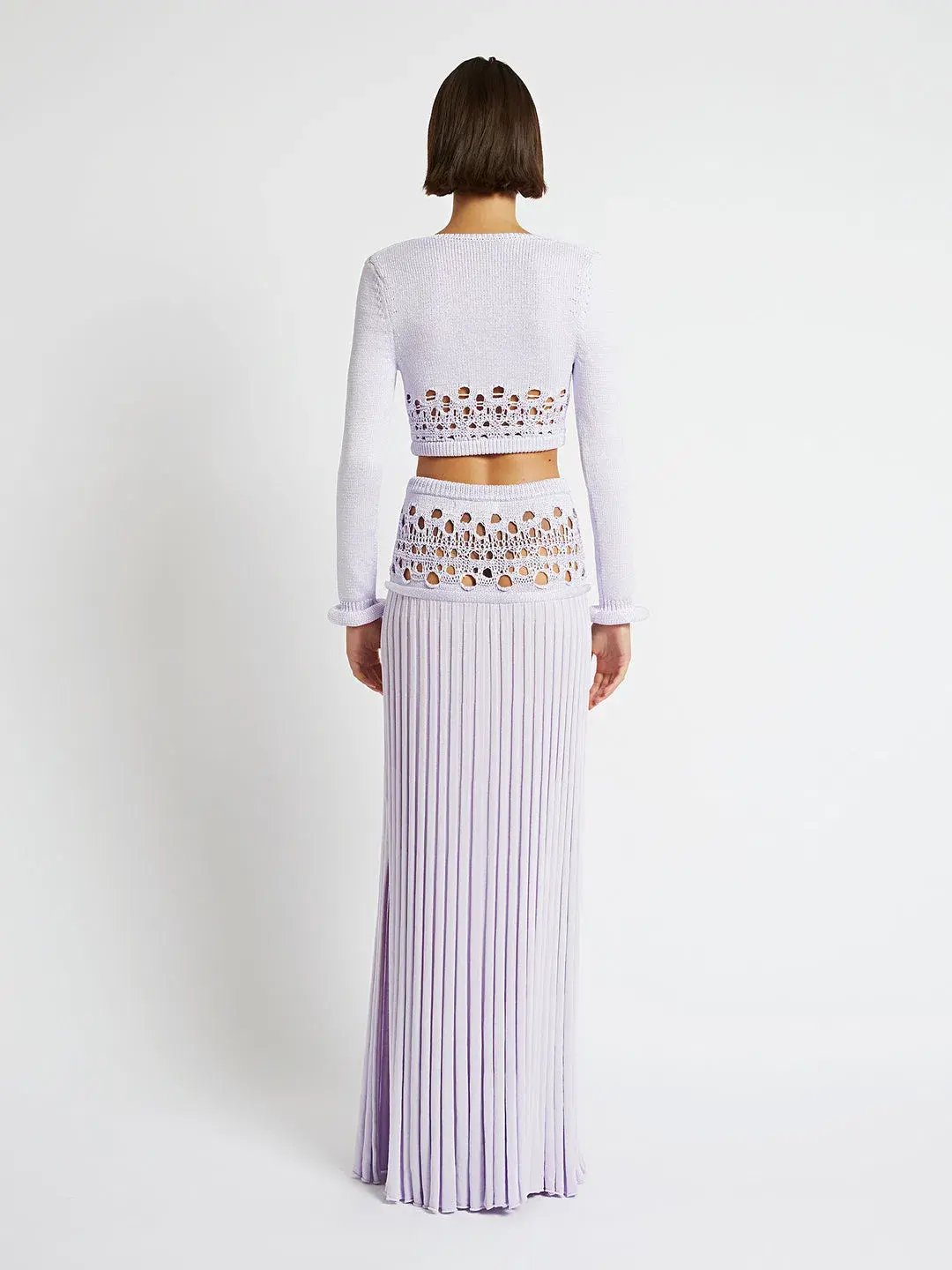 Christopher Esber Crochet Scoop Neck Long Sleeve Crop And Skirt Lilac Size 6 photo 2