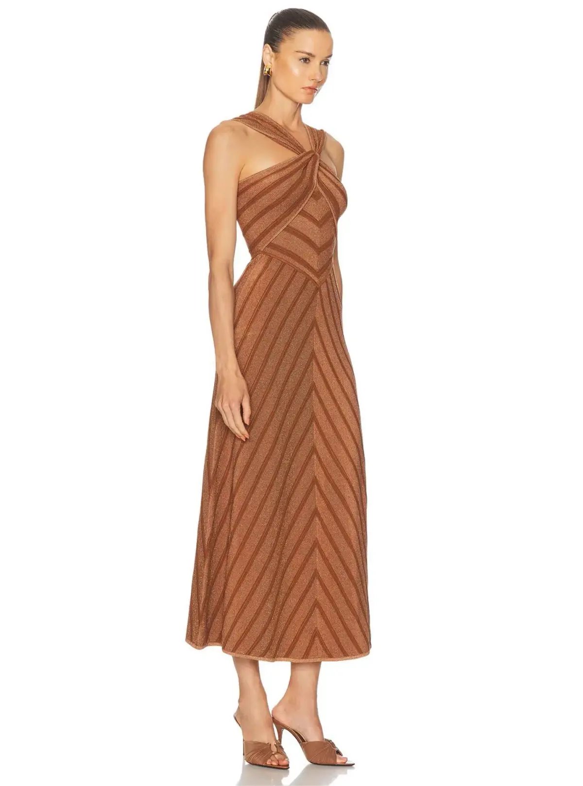 Zimmermann Illuminate Halter Midi Dress in Metallic Bronze Stripe Size 1 / AU 10 photo 2