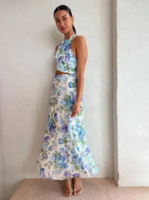 Kate Ford Mojave Braided Dress Belita Blue Floral Size AU 10 photo 5