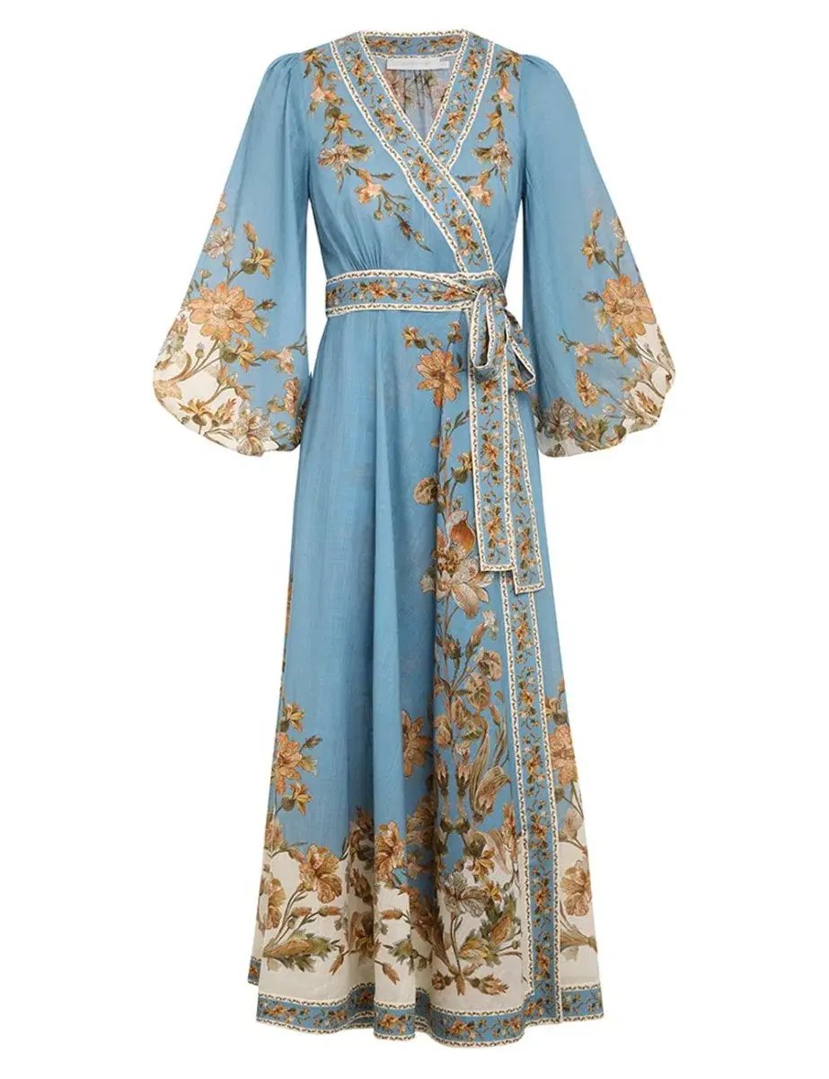 Zimmermann The Chintz Wrap Midi Dress in Blue Daisy Floral Size 2 / AU 12 photo 2