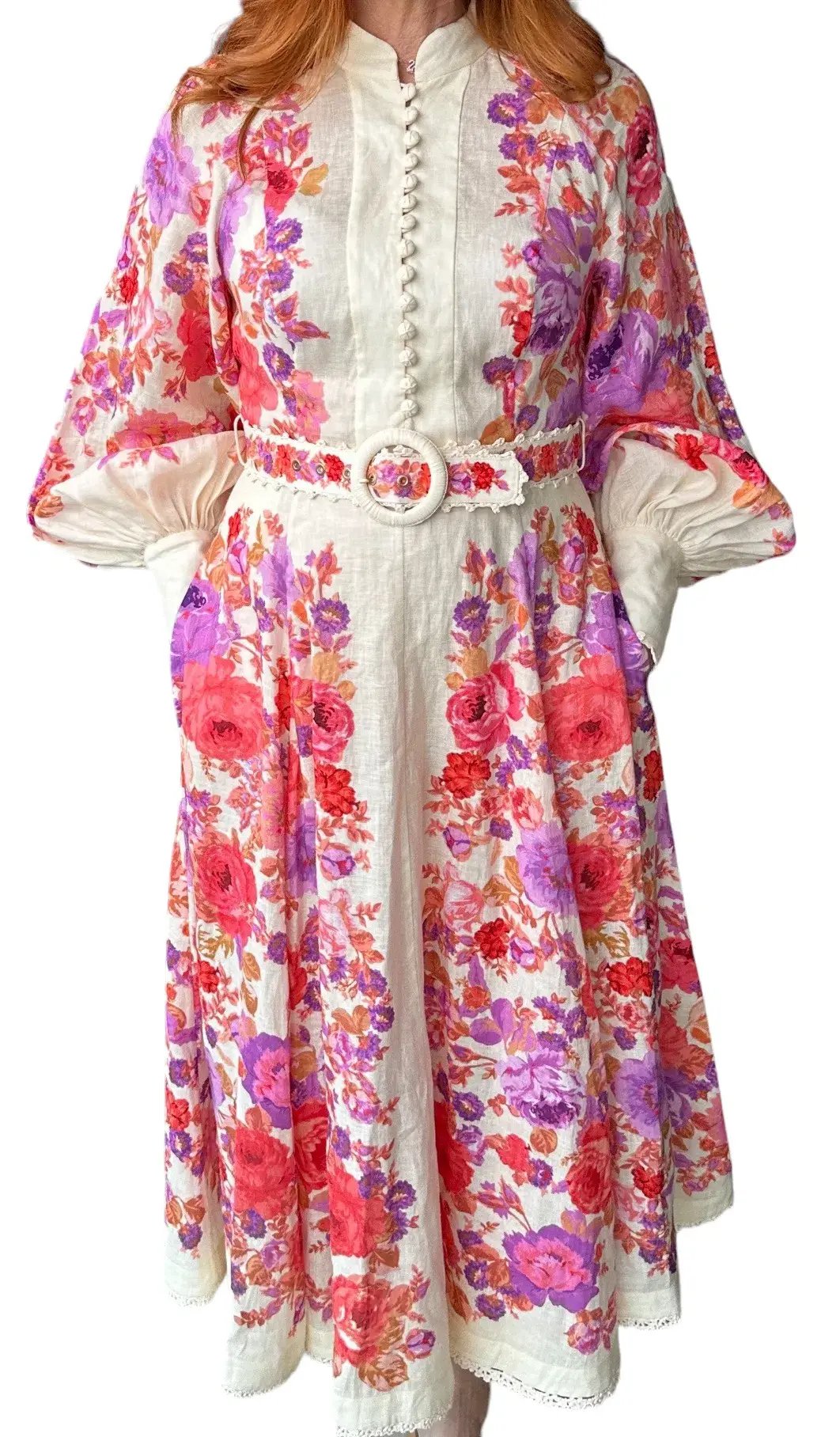 Zimmermann Raie Billow Sleeve Midi Dress Red/Purple Floral Size 10 photo 6
