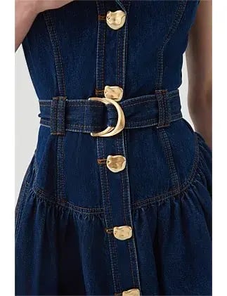 Elena Belted Denim Mini Dress Blue Size 12 photo 4