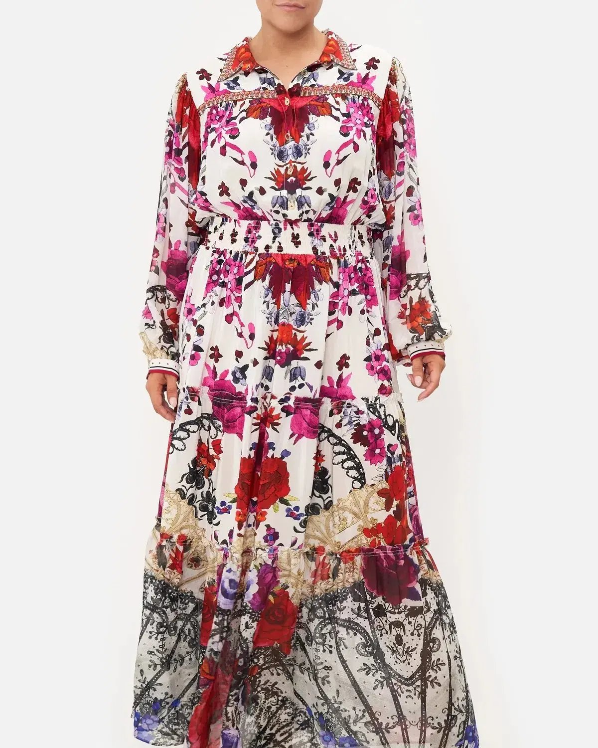 Camilla Button Through Tiered Maxi Dress Reign of Roses Print Size XL / AU 16 photo 3
