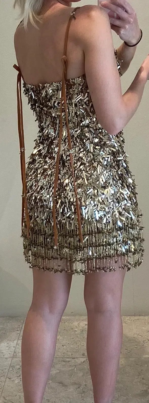 Rachel Gilbert Posie Mini Dress Gold Size 1/Au 8 photo 3
