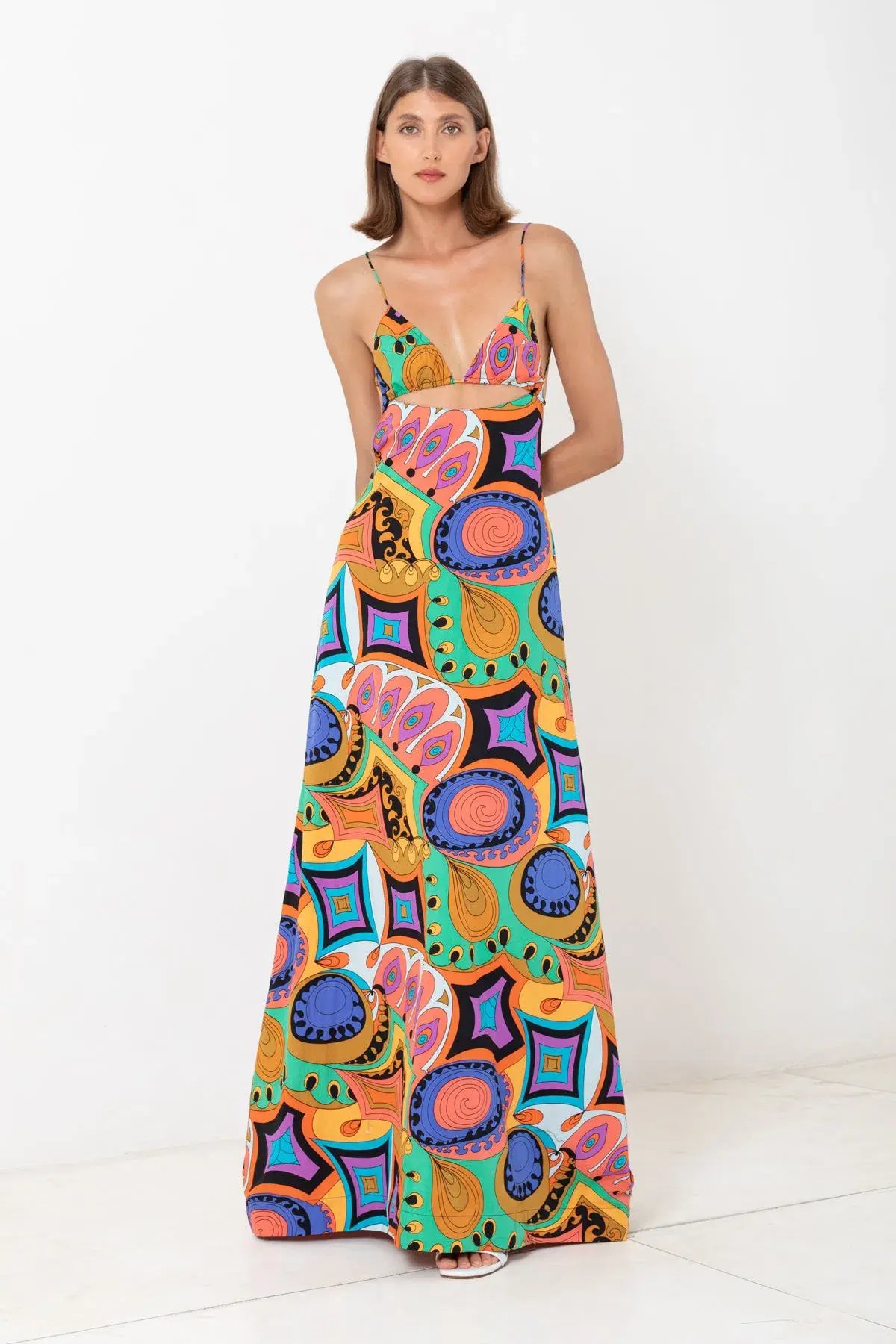 SWF Murano Cut Out A Line Maxi Dress Print Size 8 photo 2