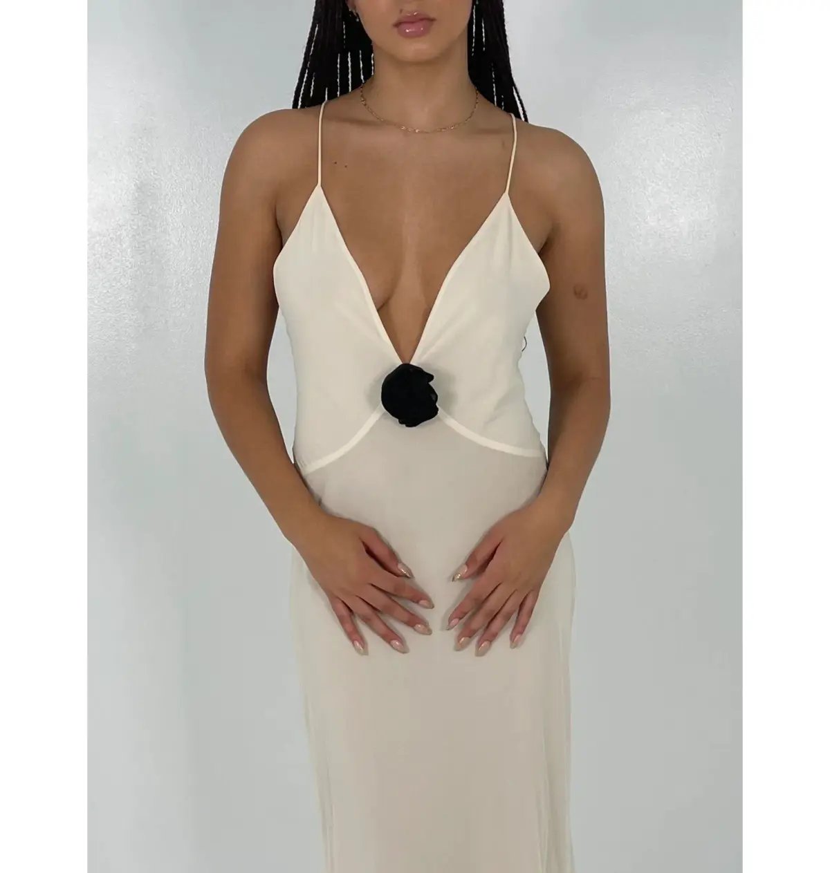 Helsa Sheer Deep V Rose Maxi Dress Cream Size Small / AU 8 photo 3