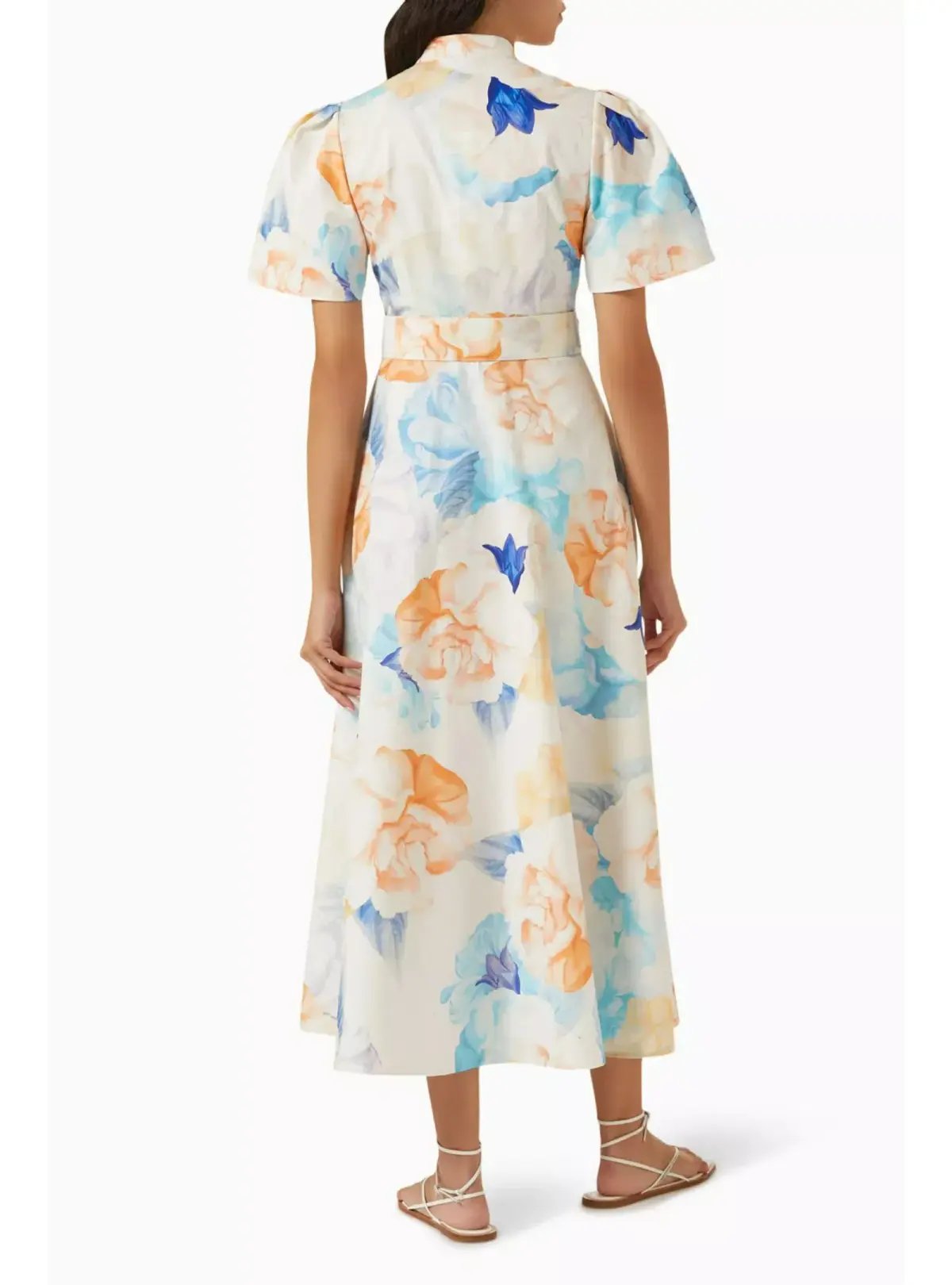 Leo Lin Bianca Short Sleeve Midi Dress Rosebud Floral Print in Cream Size AU 12 photo 2