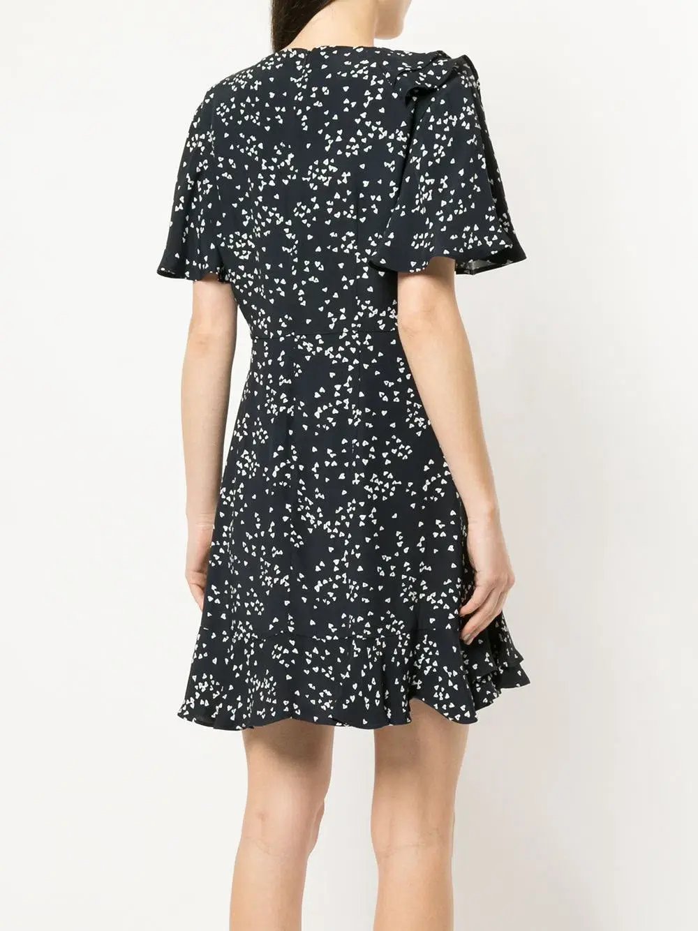 Rebecca Vallance Flores Ruffled Printed Crepe Wrap Mini Dress Navy Size 8 photo 5