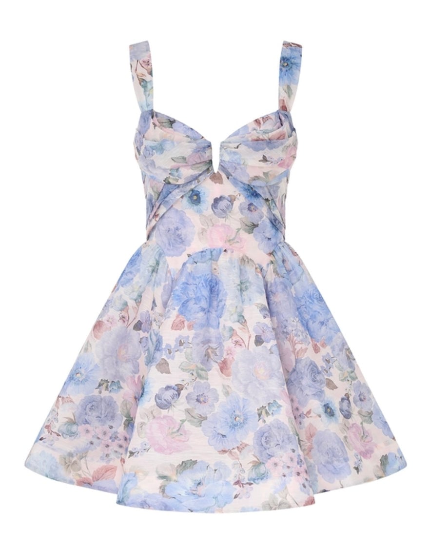 Zimmermann Rebellion Drape Mini Dress In Sky Bloom photo 2