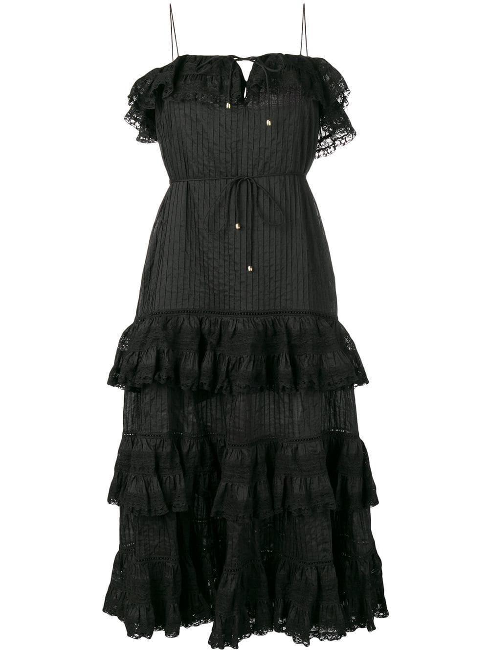 Zimmermann Juniper Black Ruffle Tie Midi Dress Black Size 6 photo 3