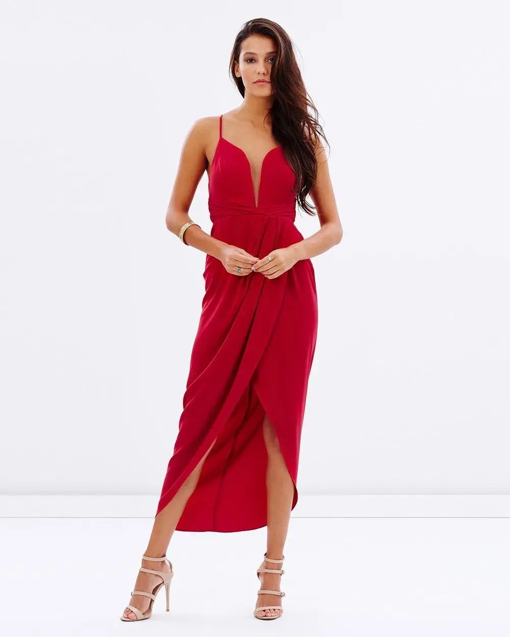 Shona Joy Plunged Cross Back Dress Red Size 10 photo 2