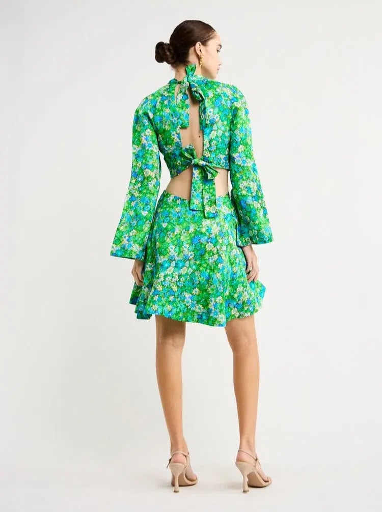 Alemais Cassandra Cut Out Mini Dress Green Floral Size 14 photo 3