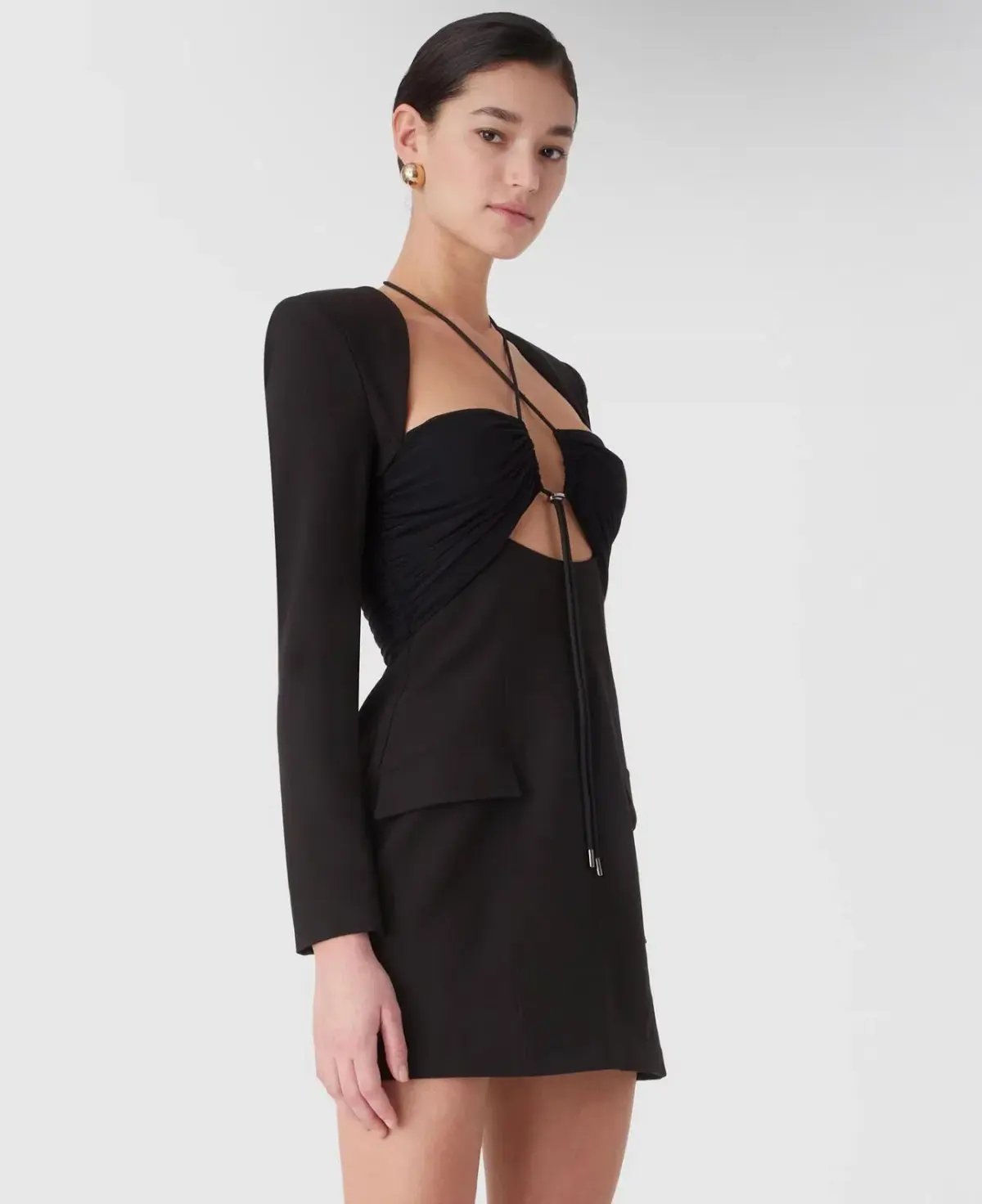 Misha Solange Mesh and Tailoring Mini Dress Black Size 10 photo 3