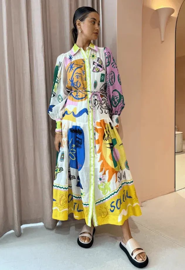 Alemais Soleil Patchwork Shirt Dress Multi Print Size AU 10 photo 3