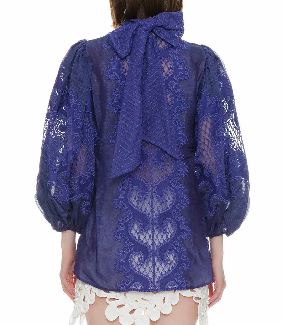 Zimmermann Brightside Knot Blouse Blue Size 0/ AU 8 photo 3