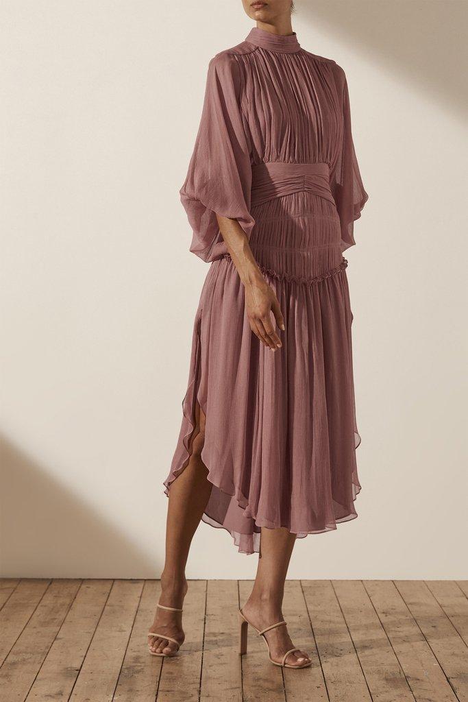 Shona Joy Olympia Long Sleeve Open Back Midi Dress Pink Size 8 photo 4