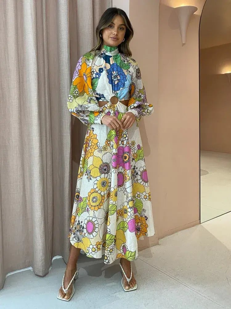 Alemais Farrah Cut Out Midi Dress Floral Size 8 photo 4