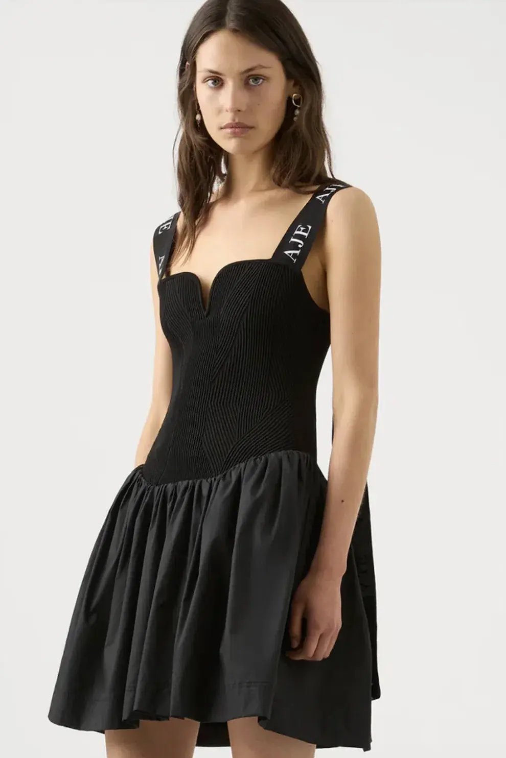 Aje Mira Logo Strap Tulip Mini Dress in Black - Size S photo 2