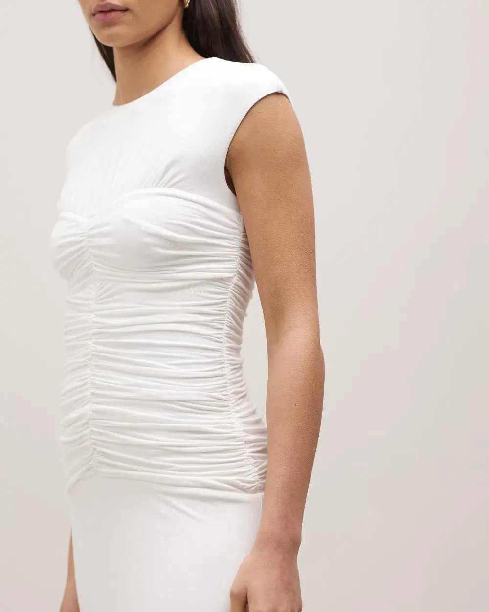Minima Esenciales Tyler Ruched Bodice Jersey Dress White Size 10 photo 2