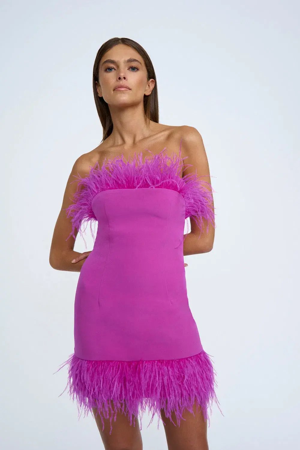 By Johnny Nadia Feather Mini Dress Pink Size 6 photo 2