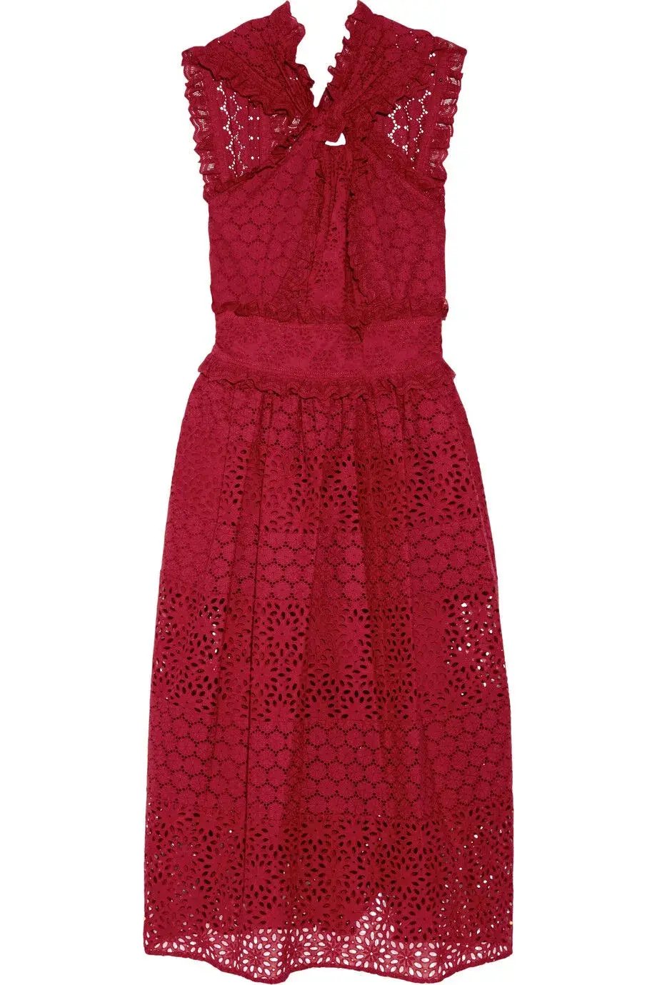 Oscar De La Renta Eyelet Broderie Anglaise Cotton Midi Dress Red Size 8/AU 12 photo 3
