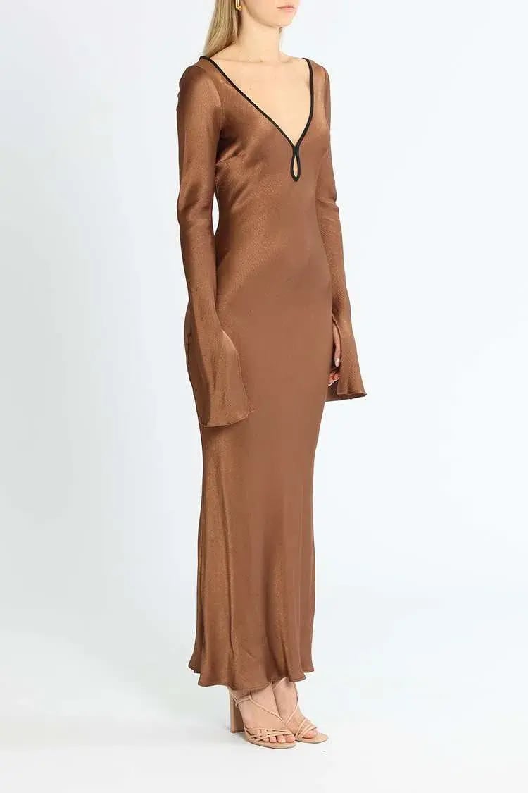 Bec and Bridge Annika Long Sleeve Maxi Dress Brown Size 8 photo 2