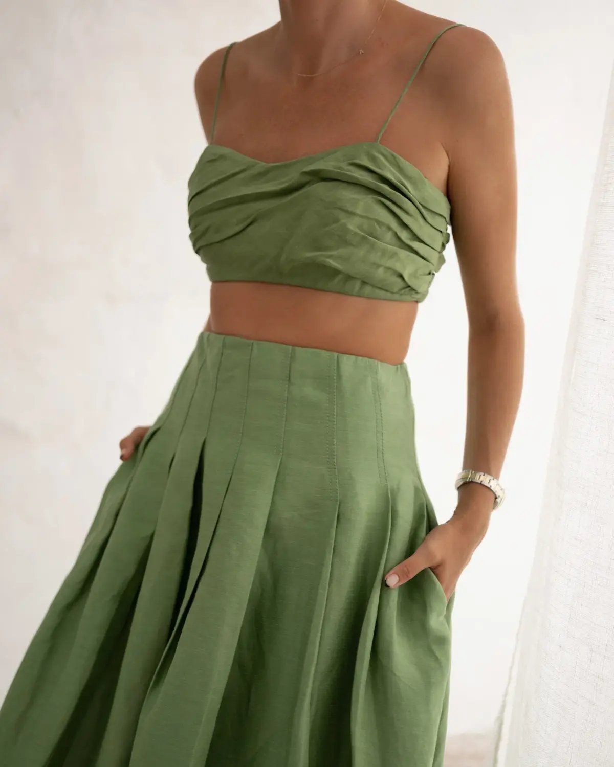 Aje Thea Draped Twist Crop & Paradiso Skirt Set Green Size 8 photo 4