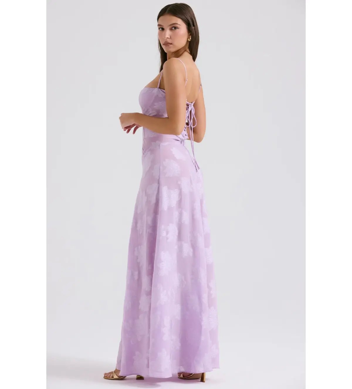 House of CB Seren Lace Back Maxi Dress Orchid Floral Size 8 photo 3